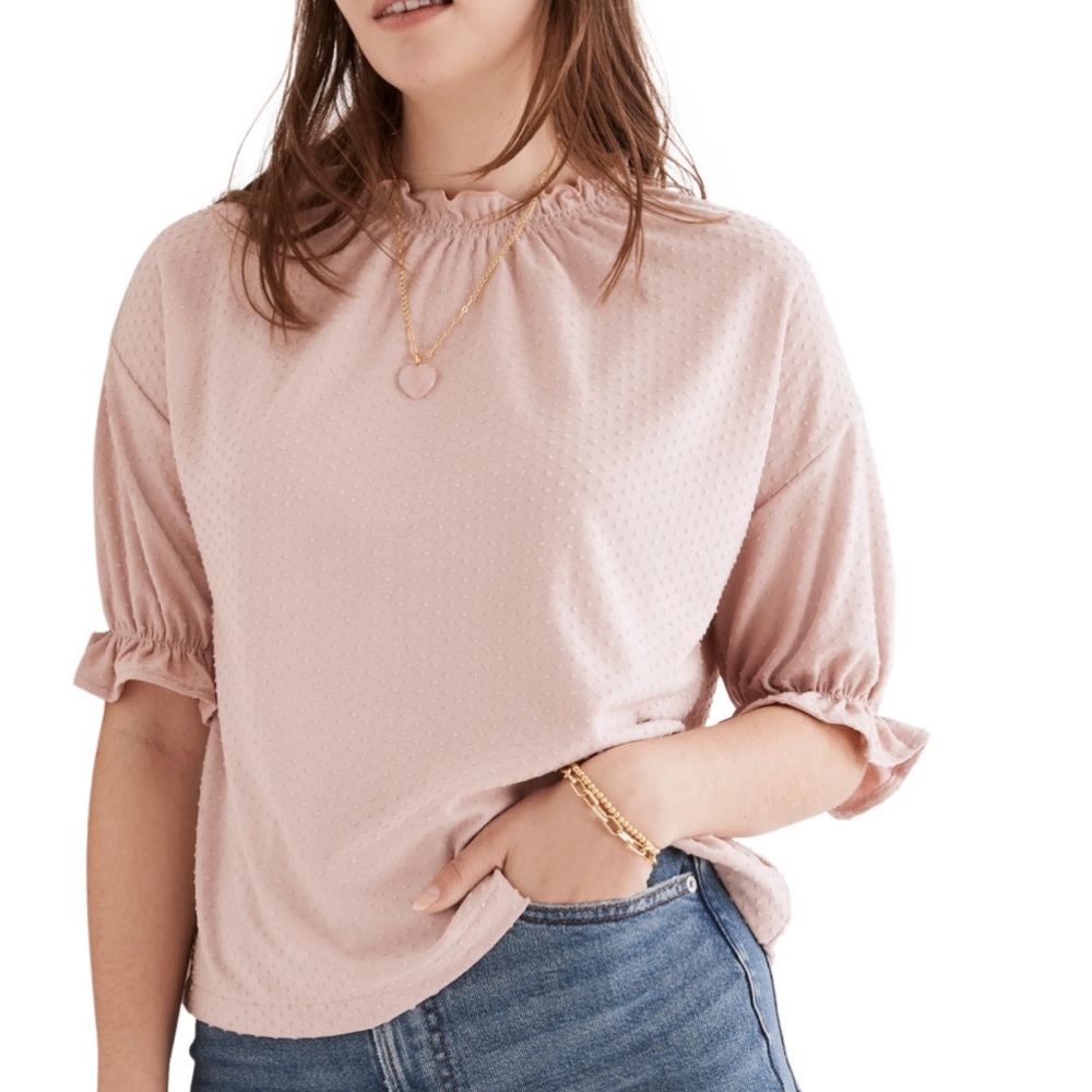 NWT Madewell Texture & Thread Clip Dot Ruffle Top